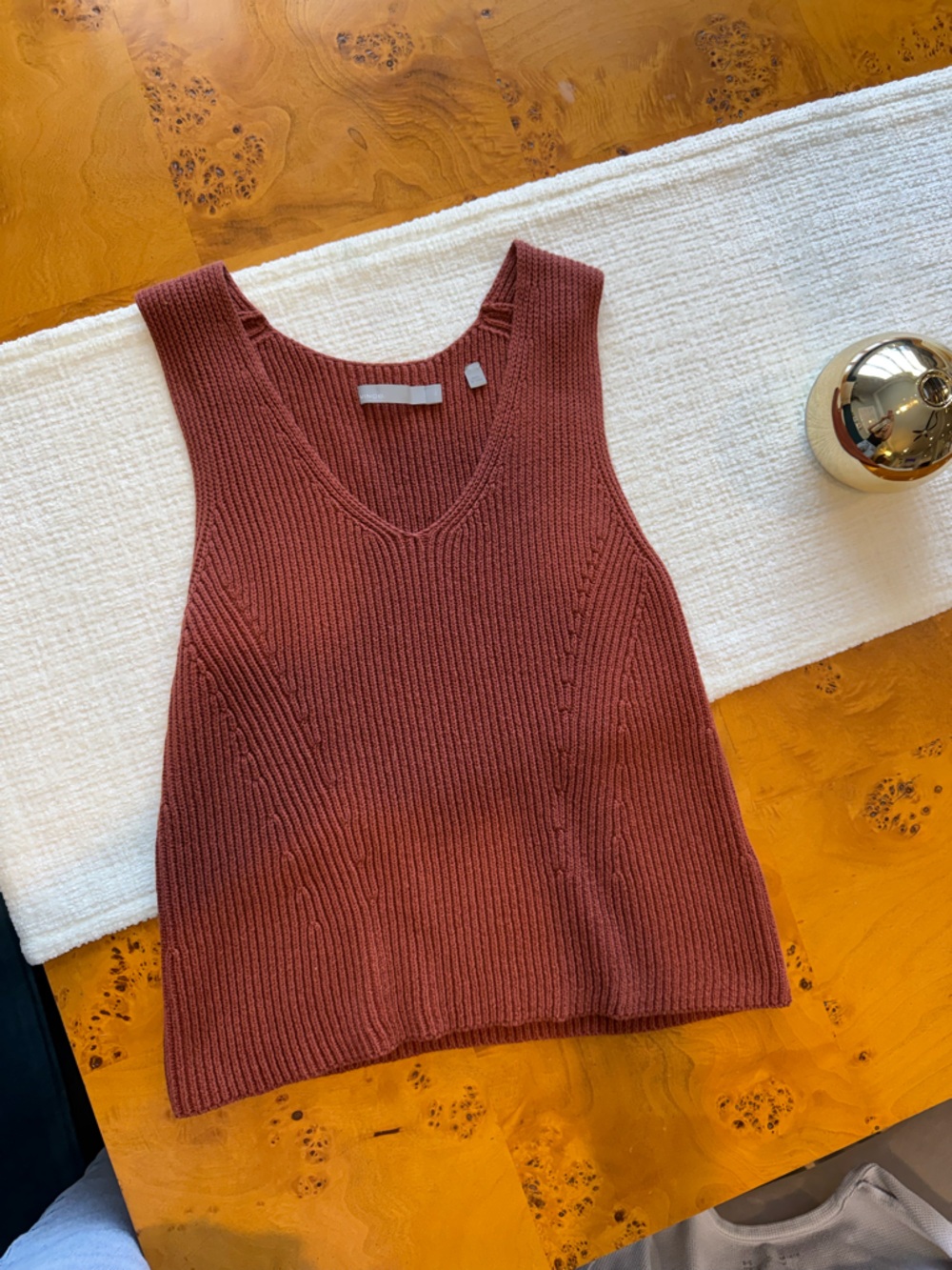 Vince Rust Ribbed V‑Neck Tank Sweater